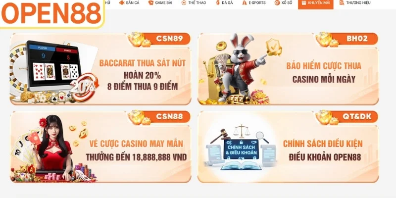 Hoàn trả casino Open88 các giới hạn áp dụng hiện nay